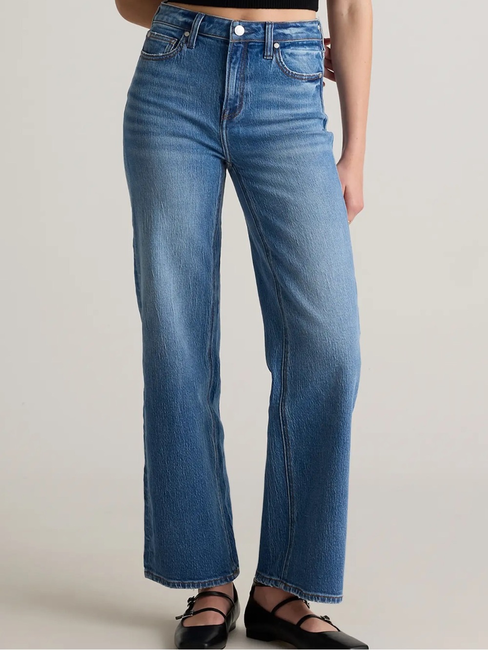 Quince Bella Stretch Relaxed Straight Jeans Atlantic Blue 24 Long NWT